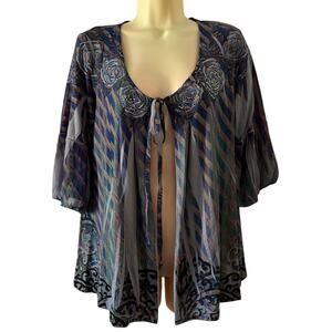 Multicolor Print Cardigan Sweater with Embellishments Woman Size Medium Y2K